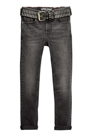 Grey Super Skinny Stud Belted Jeans (3-16yrs)